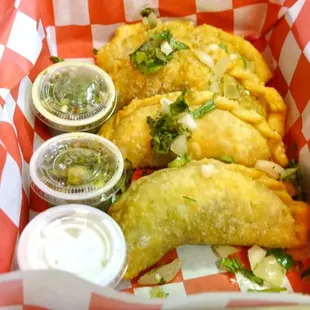 Argentinian empanadas with chimichurri sauce