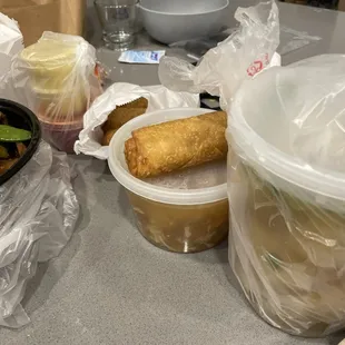 Wonton soup with extra wontons, hot and sour soup with no black things lol and extra hot mustard! Thank You  Double Happy!