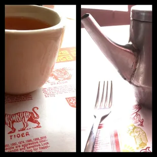 a cup of tea and a teapot