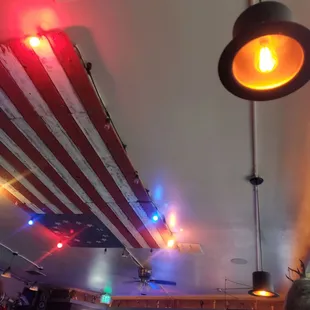 american flag hanging from the ceiling