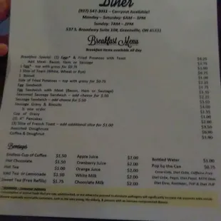 Bad picture of the menu.