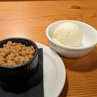 Caramel apple crumble with vanilla ice cream