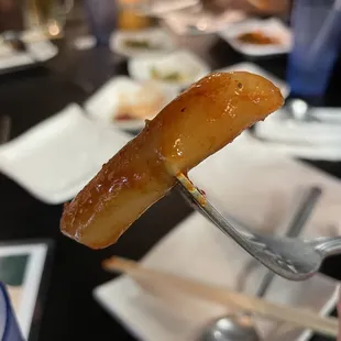 a piece of food on a fork