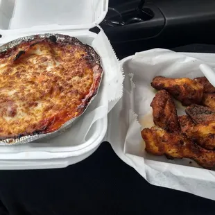 Ravioli and hot wings