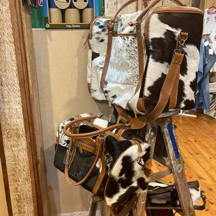 two bags on a ladder