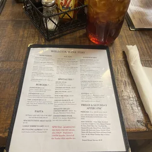 Menu with sweet tea