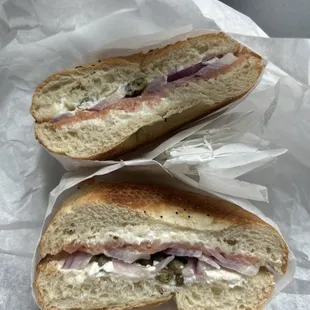 Lox bagel. 8.00 cash price. It was ok. Might not repeat. Stingy in the fillings. Tasted fine.