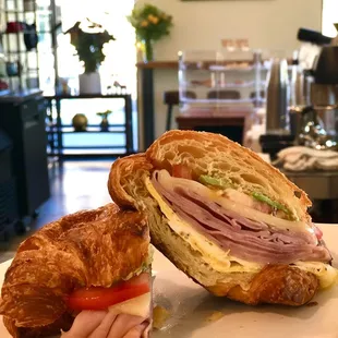 a croissant sandwich and a croissant sandwich