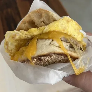 Breakfast sandwich on English muffin