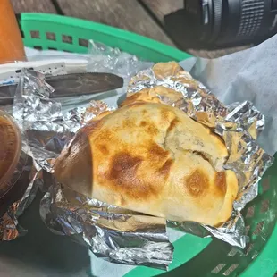 Really good toasted chicken empanada with homemade salsa