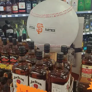 a display of bottles of liquor