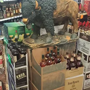 a bull and a bear in a store