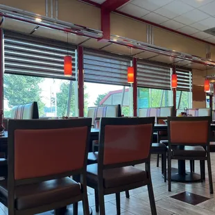tables and chairs in a restaurant