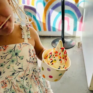 Vanilla with sprinkles, no cone.