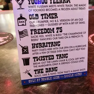 Drink menu