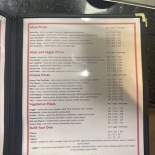Pizza selection