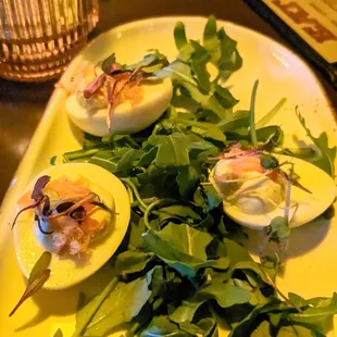 Super tasty deviled eggs!  You actually get 5 halves, we couldn't wait and ate two!