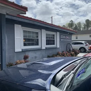 a car parked in front of a building