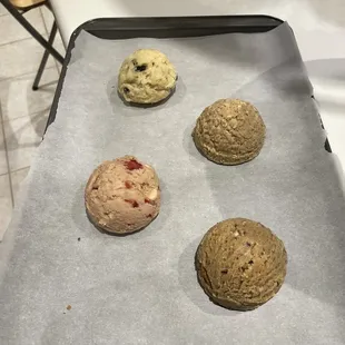 Frozen cookie dough ready to bake.