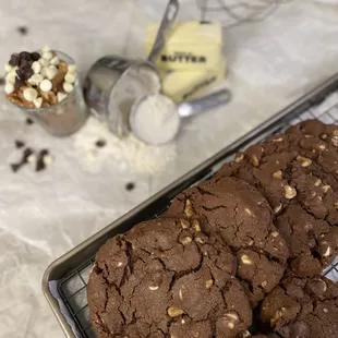 chocolate cookies on a baking sheet