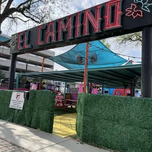 the entrance to an outdoor market