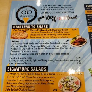 the menu for the restaurant