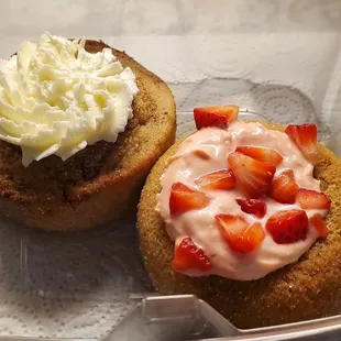 Cinnamon roll and strawberry cheesecake