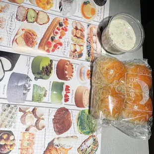 Cream Swiss roll &amp; earl grey flavored dinner rolls.