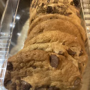 chocolate chip cookies in a plastic container