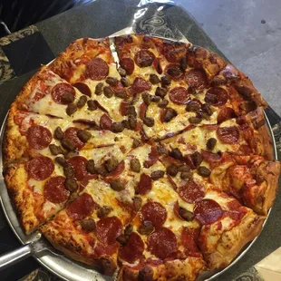 Pepperoni and sausage pizza