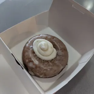 Gluten-free carrot cake donut (January 2024). Moist cake and delicious.