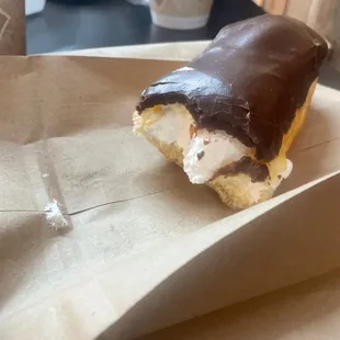 Cream filled straight that they call an Eclair!! It really doesn&apos;t matter what it&apos;s called, it&apos;s filled full and is delicious