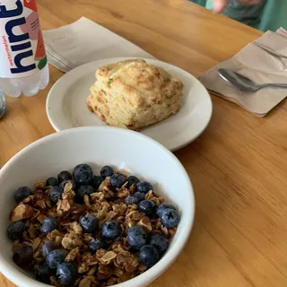 House Granola with Rhubarb Compote