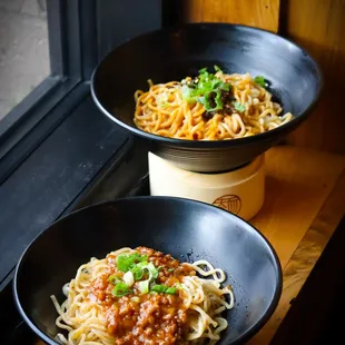 Many different varieties of noodle dishes that include the popular Dan Dan Noodles and Minced pork Noodles. Try mixing them together :)