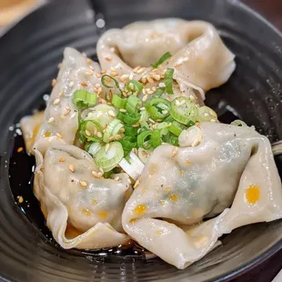 Chicken wontons in chili oil