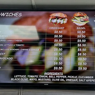 Sandwiches menu