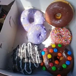 Donuts Blueberries, chocolate, Oreo cookie, MM&apos;s  1/2 dozen are 10.25