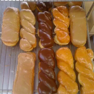 maple bar, maple twist, chocolate twist, glazed twist