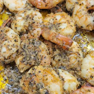 a closeup of a plate of cooked shrimp