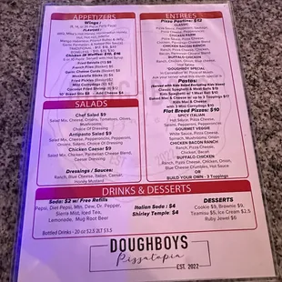 Back of the menu