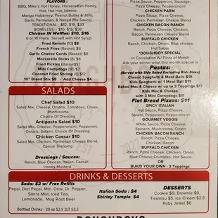 the menu for the restaurant