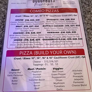Front of the menu