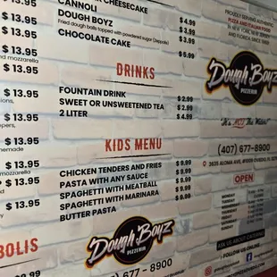 Desserts, drinks and kids menu