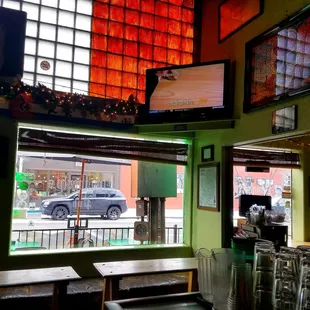 the view of the street through the window