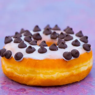 a donut with chocolate chips on top