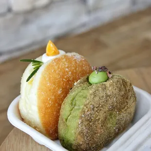 Calamansi cheesecake and matcha adzuki