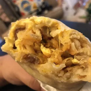 Sausage, egg n hash brown breakfast burrito
