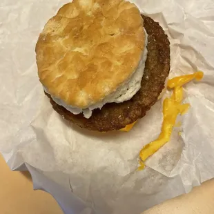 Egg sausage cheese biscuit