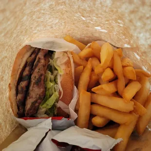 Double hamburger  w fries well done