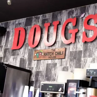 e sign above the counter